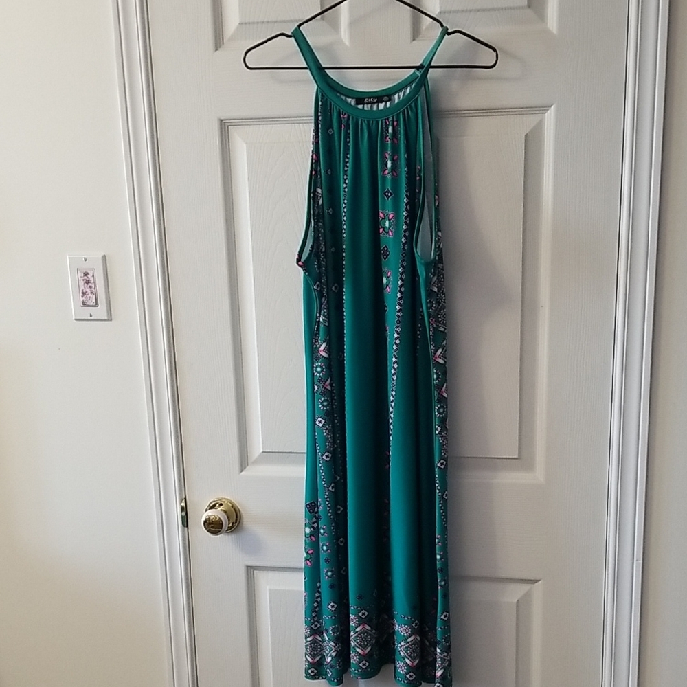 Lily Teal Midi Dress with Patterned Details